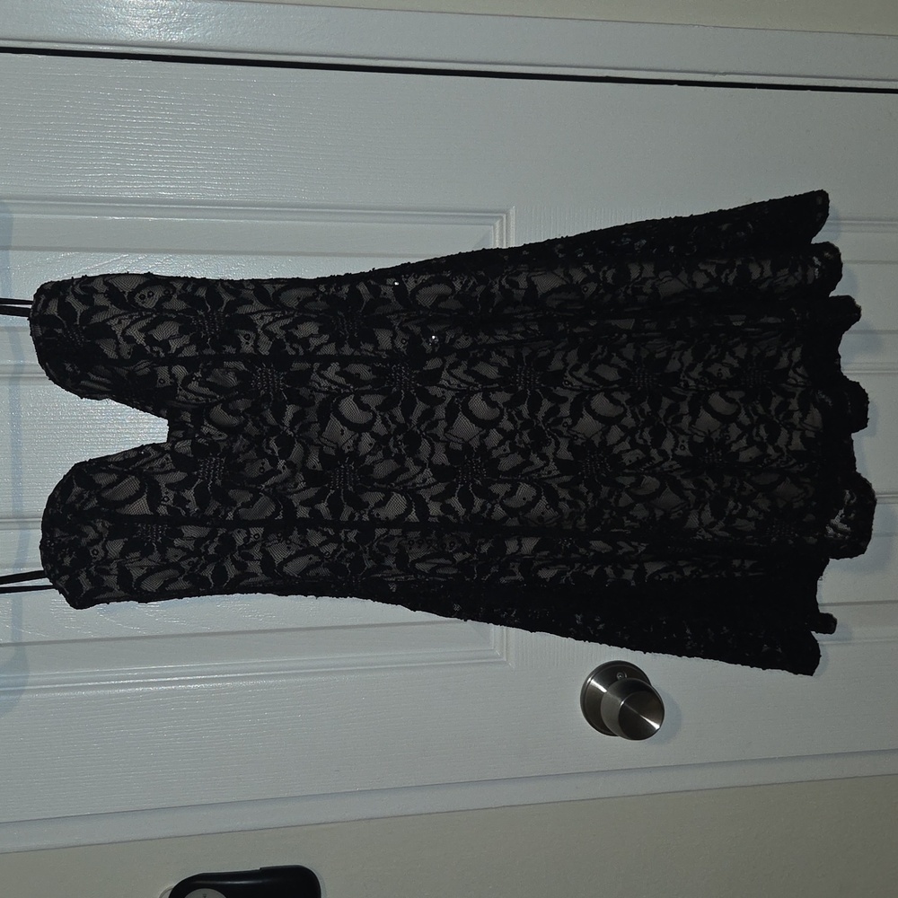 Black Lace A-Line Spaghetti Strapless Dress